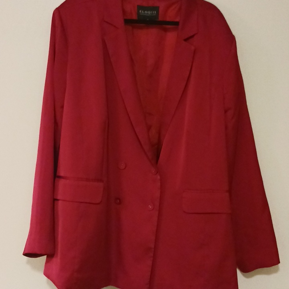 Eloquii Red Double-Breasted Longline Blazer Jacket
